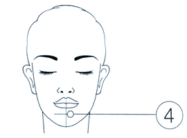 Illustration eines Gesichts mit geschlossenen Augen und markierten Punkten für anatomische Referenz.